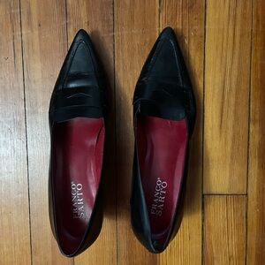 Franco Sarto Black Pointed Leather Flats with Red Insole